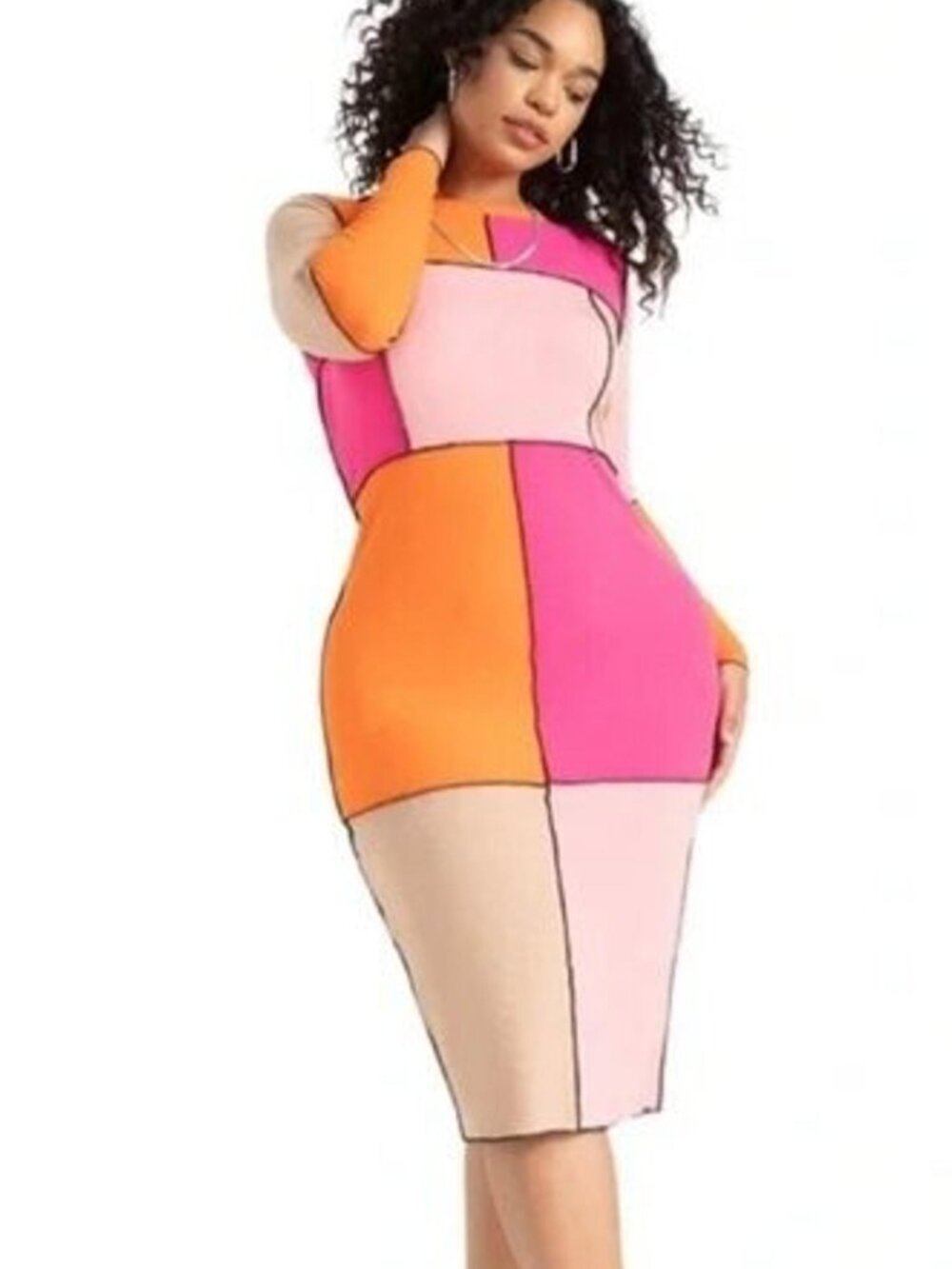 Eloquii Patchwork Colorblock Stretch Colorful Midi Dress Women's size 18/20